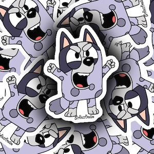 Crazy Muffin Heeler Sticker: Waterproof Vinyl Decal, Bluey Cartoon