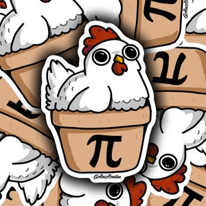 Gestanzte Vinyl-Aufkleber: Vinyl / wasserdicht / glänzend - 3-Zoll - Tieraufkleber - Huhn, Mathematik, lustig, süß - Hühnchen Pot Pi