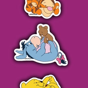 Adhesivo de vinilo troquelado: vinilo, resistente al agua, brillante, 3 pulgadas, adhesivo de personaje, adorable, Winnie the Pooh, Baby Pooh, Pooh, Tiger, Eeyore Littles