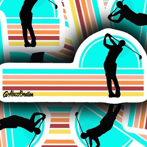 Naklejka z wycinanego winylu: Winyl/Wodoodporna/Błyszcząca - Naklejka 3-calowa - Naklejka sportowa - Zabawa - Golf - Golfer Sunrise
