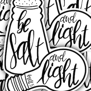 Gestanste vinylsticker: vinyl/waterdicht/glanzend – 3 inch – evangelie – Matteüs 5 – spiritueel – zout en licht