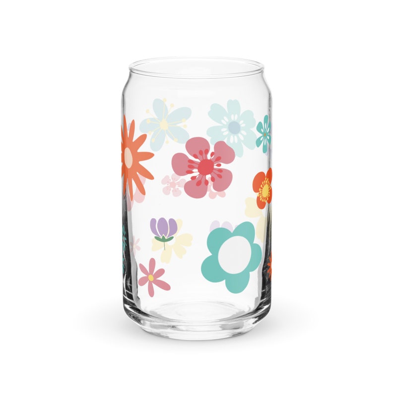 Floral Designed Can-Shaped Glass Cup