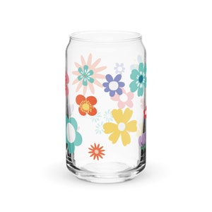 Floral Designed Can-Shaped Glass Cup