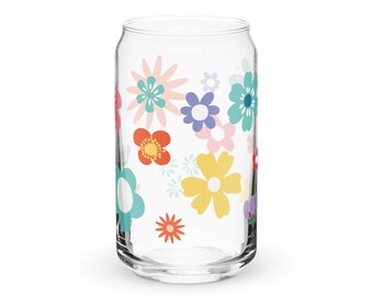 Floral Designed Can-Shaped Glass Cup