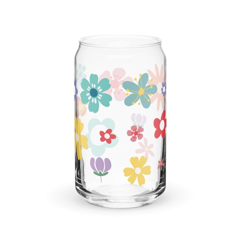 Floral Designed Can-Shaped Glass Cup