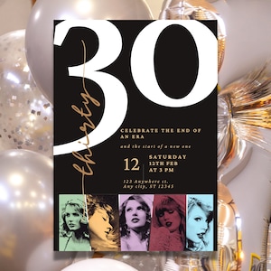 Customizable Taylor Era&#39;s Tour Birthday Invitation Bundle | 30th Invite | Swift Bday Theme | Era&#39;s Tour Birthday | Instant Download Canva