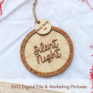 Silent Night Christmas Ornament for Laser, Glowforge Laser SVG, Christmas Family Names Ornament, Custom Ornament SVG