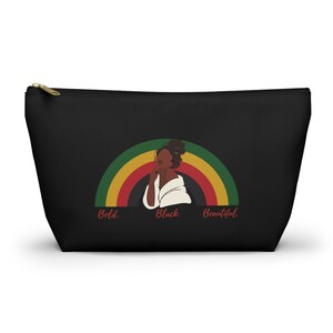 Bold Black Beautiful Zip Cosmetic Makeup Bag African American Afrocentric Accessory Travel Designer Fashion Holiday Christmas Gift Present