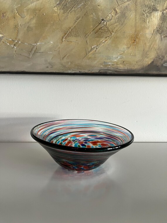 希少】ムラーノグラス ガラスボウル 曲線ハンドル付き ベネチアン