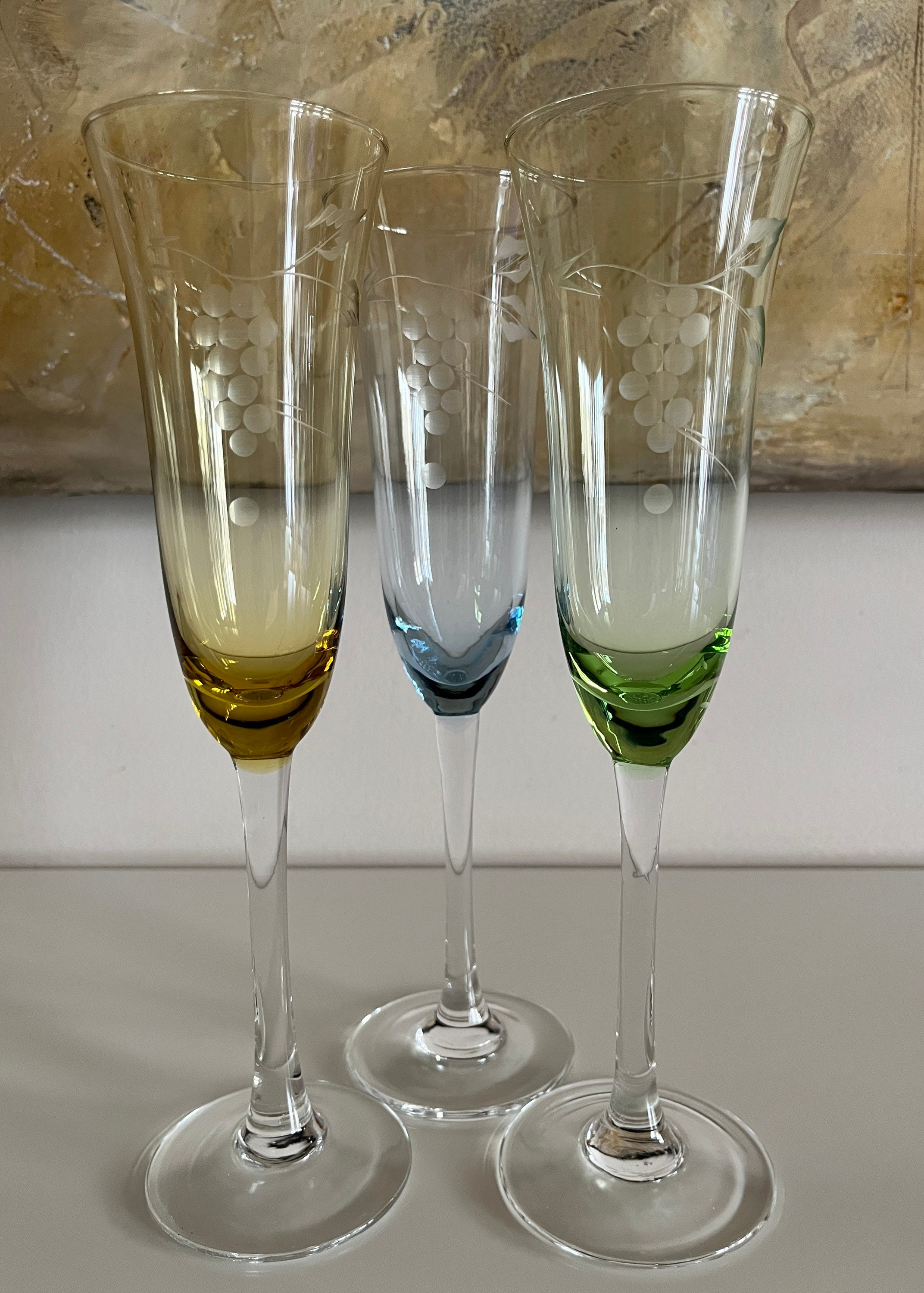 Set of Three Etched Glass Champagne Glass – Champagne Glasses with