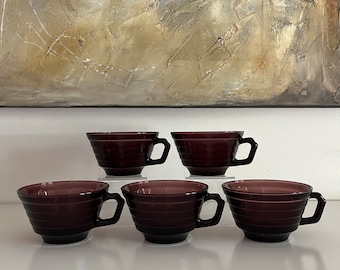 Gorgeous 1930's Amethyst Glass Moderntone Mugs By Hazel Atlas