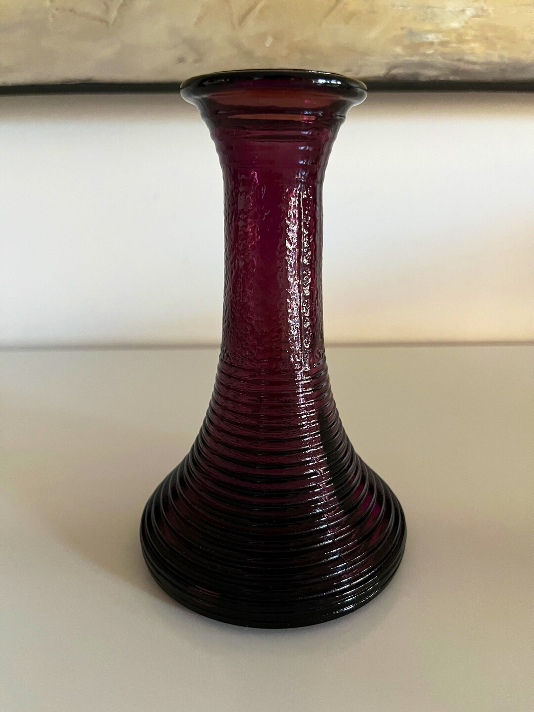 Vintage Deep Purple Vase With Vertical Ribbed Design Etsy