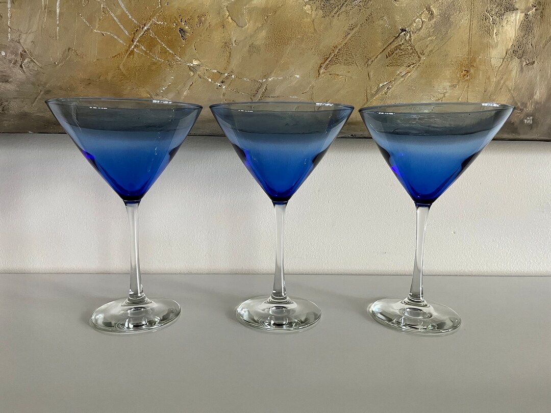 Gorgeous Trio of Blown Cobalt Blue Martini Glasses With Clear Stems - Etsy