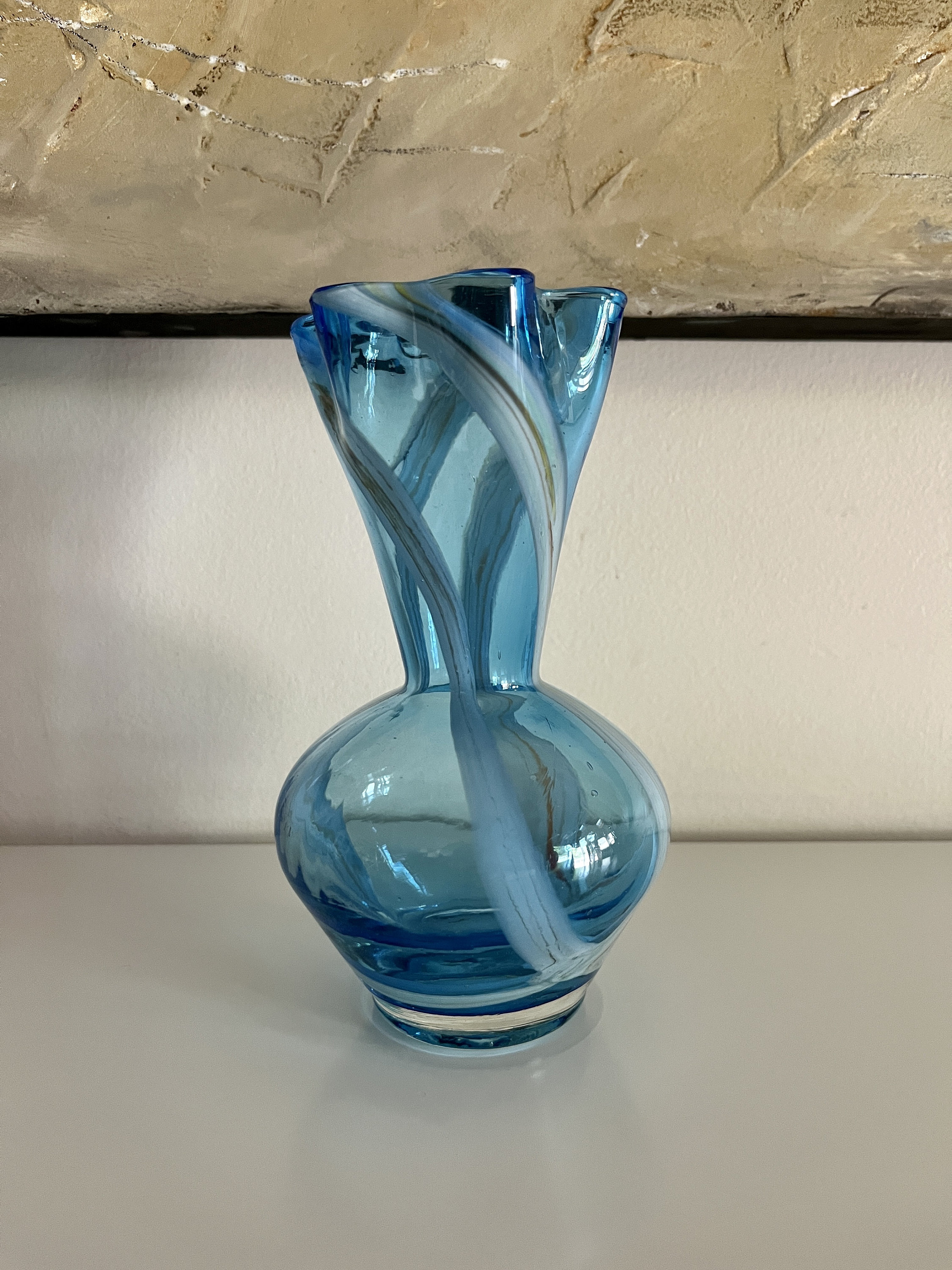 Vintage Light Blue Art Glass Vase With Coloured Swirls & Etsy