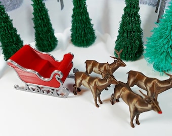 1:24 scale (half scale) 3d printed reindeer, and sleigh for dollhouse or diorama. (santa and presents separate listing)