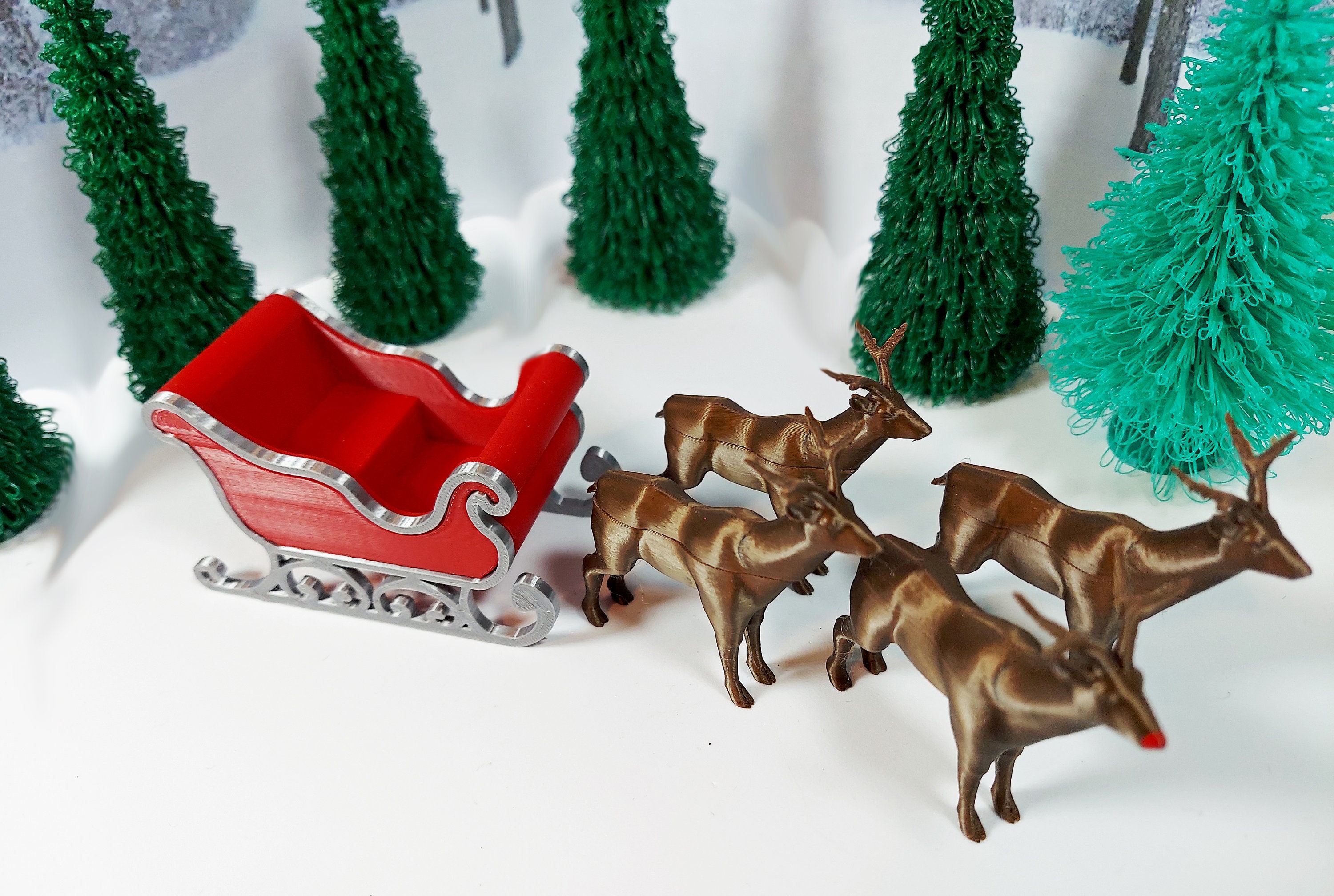 1:24 scale (half scale) 3d printed reindeer, and sleigh for dollhouse or diorama. (santa and presents separate listing)