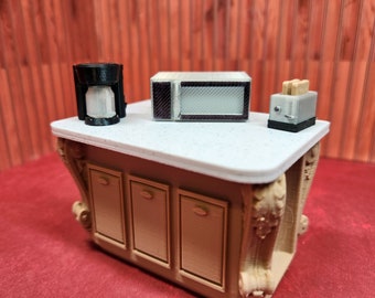 1:24 scale (half scale) Kitchen Counter Appliances.  Microwave, Coffee pot, and toaster. for dollhouse or diorama