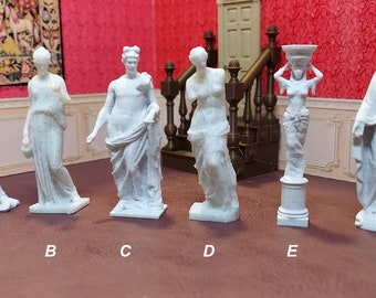 1:24 scale (half scale) choice of 6 different clasic statues in marble color for dollhouse or diorama.