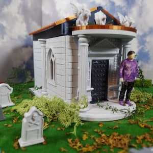 1:24 (half scale) crypt. high detail, with coffin, perfect for a halloween dollhouse or diorama.