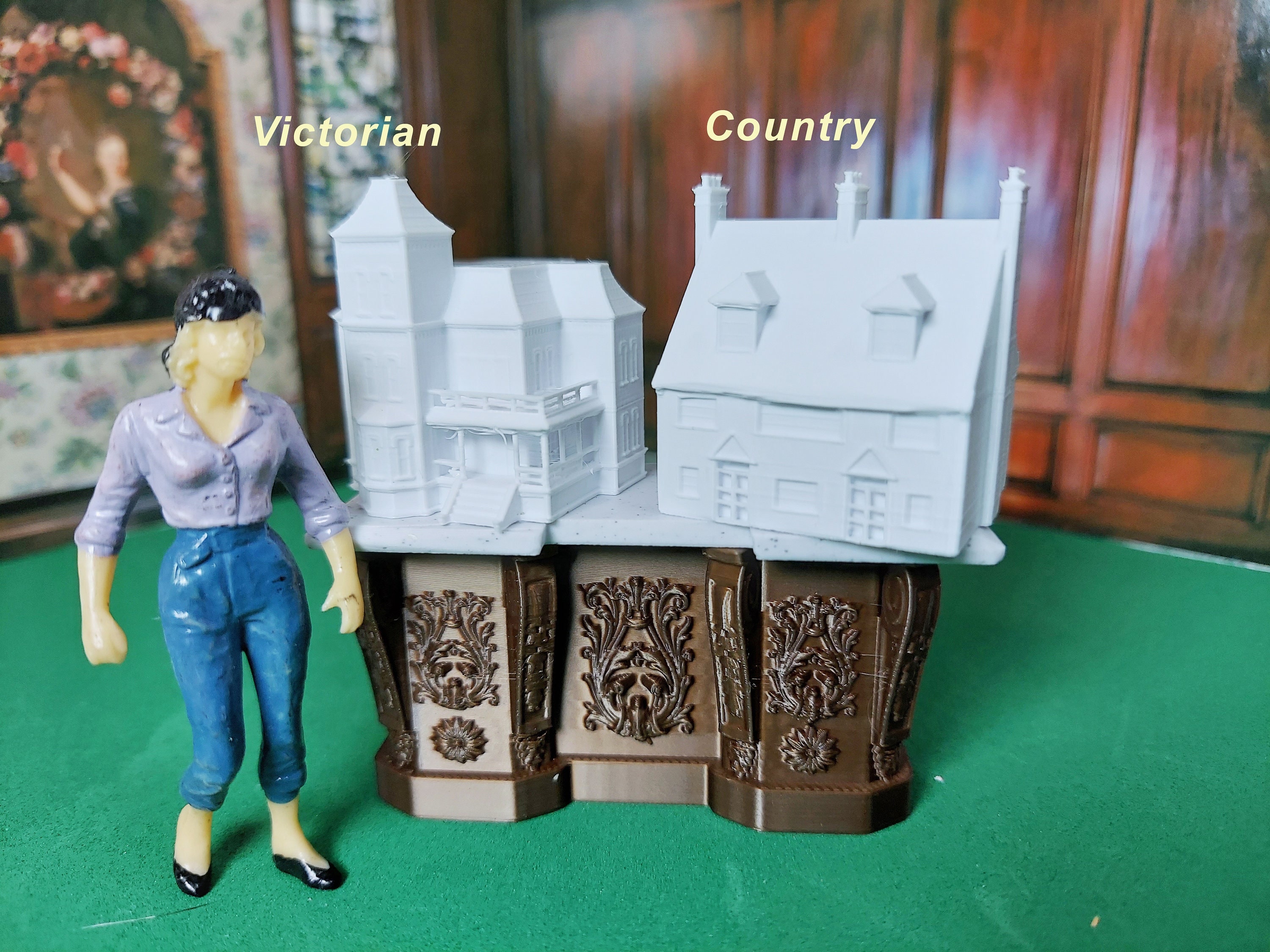 Casa delle bambole vittoriana per casa delle bambole con tavolo BIANCA 1:144 casa in miniatura per 1/12 stanze apertura posteriore - Italia
