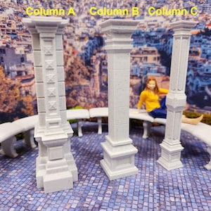 1:24 scale (half scale)  Columns in Marble style  PLA 3 Choices for dollhouse or diorama. Greek Style.