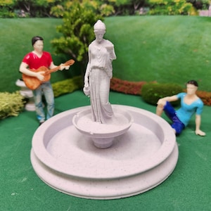 1:24 scale (half scale)  Fountain with Statue 3D printed in marble color for dollhouse or diarama. Two sizes.