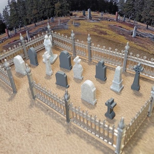 1:24 (half scale) rod iron style fence, post and gate for dollhouse or diorama. can be spooked up for halloween.(tombstones separate)