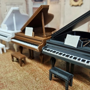 1:24 (half) scale grand piano open or closed with bench for dollhouse or diorama