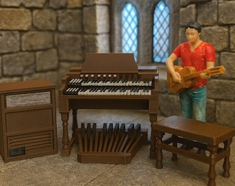 Dollhouse Hamond Organ Miniature, 1:24 Scale with Bench