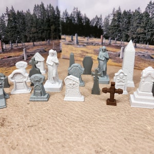 1:24 (Half Scale) Tombstones Set comes with 12, headstones for cemetery in two shades of gray and marble color for Dollhouse or Diorama.
