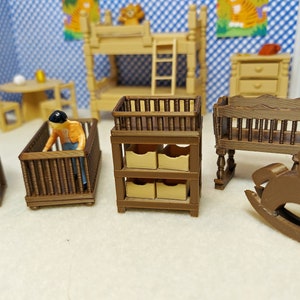 1:24 scale (half scale) 5 piece nursery set with basinet , rocking horse, changing table and high chair, play pen for dollhouse or diorama