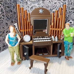 1:24 (half) Scale  Unique Steampunk Organ 5 color print  with bench in chocolate brown for dollhouse or diorama.