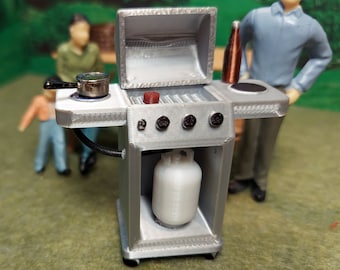 1:24 scale (half scale) 3d printed dollhouse miniature bbq in silver with white propane tank