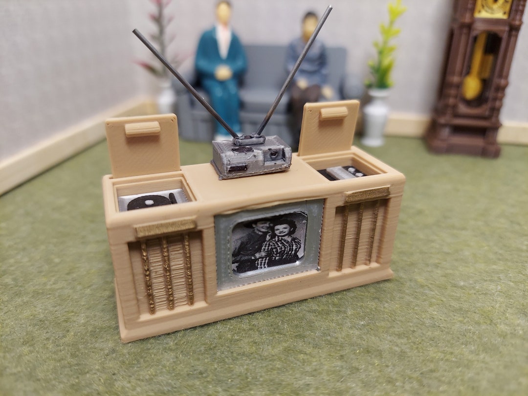 Dollhouse 1950s Tv Console With Turntable Stereo and Vcr With Rabbit ...