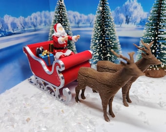 1:24 scale Santa Sleigh Reindeer Miniature - Unique Holiday Decor & Gift for Christmas Enthusiasts