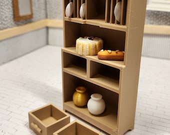 1:24 scale (half scale) dishes cabinet, for dollhouse kitchen in choice of four colors