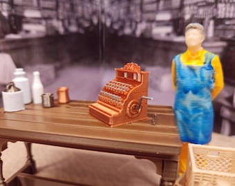1:24 (half scale) antique looking cash register 3d printed in copper color with hand painted silver keys for dollhouse.
