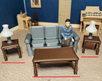 1:24 scale (half scale) set of coffee table and two end tables for dollhouse or diorama