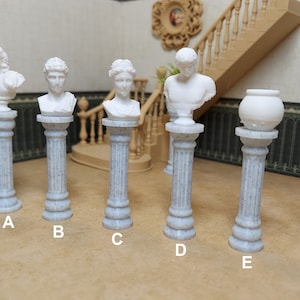1:24 (half scale) column with arty statue on top.  Seven choices for dollhouse or diorama.