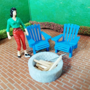 1:24 Scale (Half scale)  Adirondack chair. choice of a pair of chairs or 4 chairs and fire pit for a dollhouse.