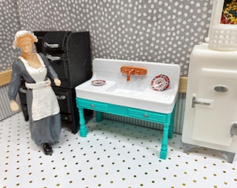 Lantlig köksdiskho i skala 1:24 | Miniatyrkök i realistiskt dockhus, köksinredning och tillbehör