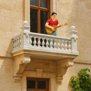 Balcone in scala 1:24 (mezza scala) in stile marmo PLA in stile greco. con pilastri, traverse e montanti