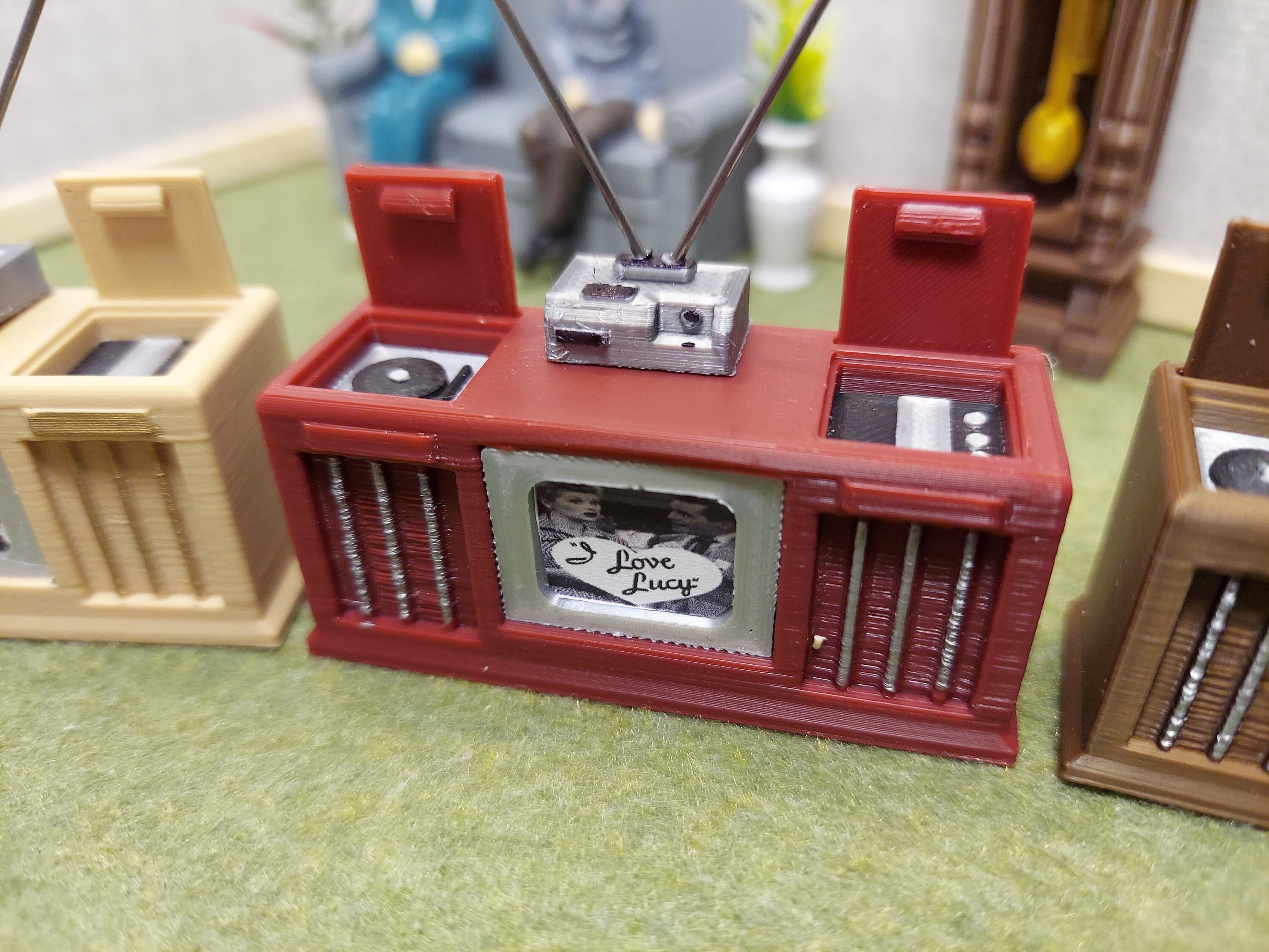 Dollhouse 1950s Tv Console With Turntable Stereo and Vcr With Rabbit ...