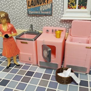 1960 sears lady kenmore washer dryer sink for dollhouse miniature or diorama in pink or white comes painted 1:24 scale (half scale)