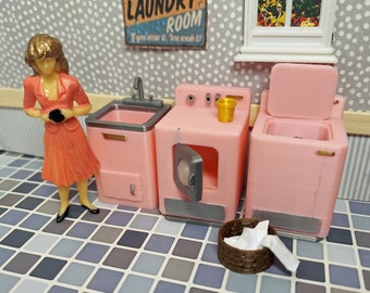 Laveuse sécheuse évier Lady Kenmore de Sears des années 60, miniature 1:24 pour maison de poupée