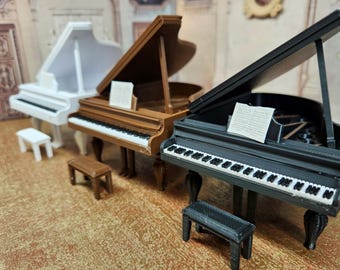 Dollhouse Miniature Piano, Upright With Bench and Sheet Music - 1