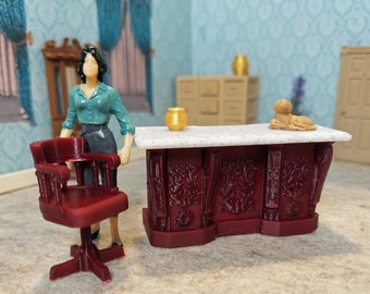 1:24 scale (half scale) dollhouse executive desk with  working drawers and chair with marble colored top for dollhouse or diorama