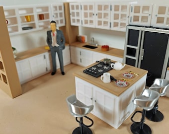 1:24 scale (half scale)  Complete Frasier TV  kitchen,  15 peices, counters, island, fridge, 2 walls, for dollhouse or diorama