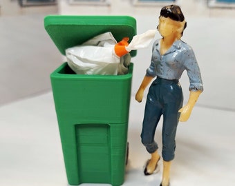 1:24 scale (half scale) wheelie bin trash can recycle working lid for dollhouse or diorama
