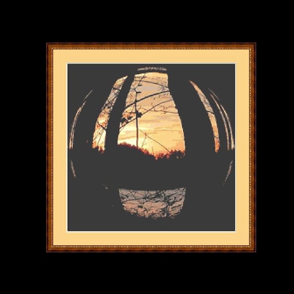 Cross stitch pattern glass ball sunset, cross stitch embroidery pattern PDF file instant download, romantic sunset